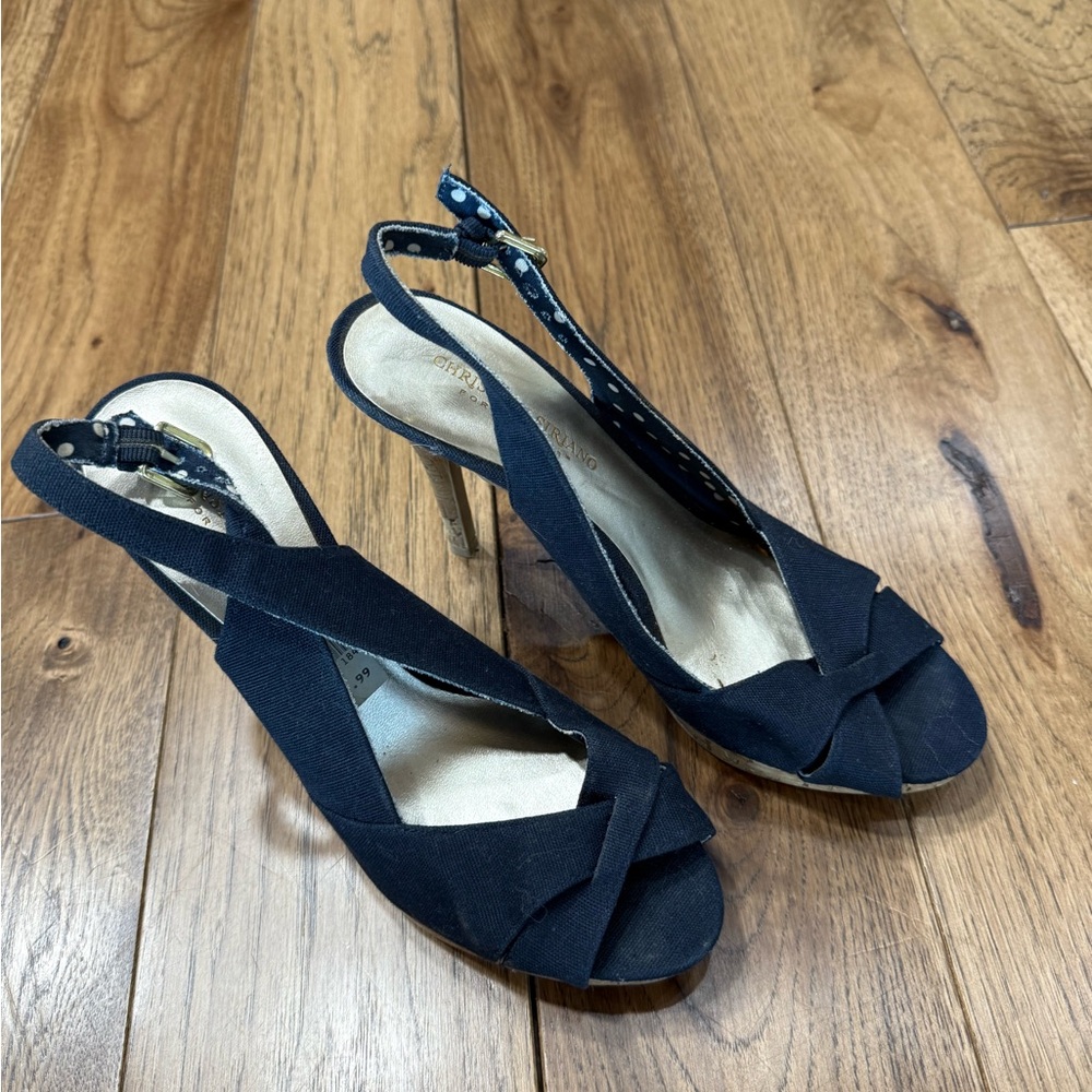 Christian Siriano Navy Crisscross Slingback Heels